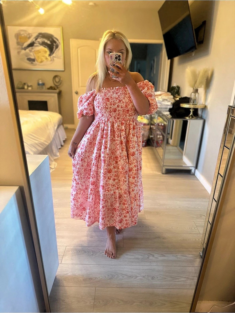 Abercrombie & Fitch Floral Midi Dress in Pink & White Size XXL